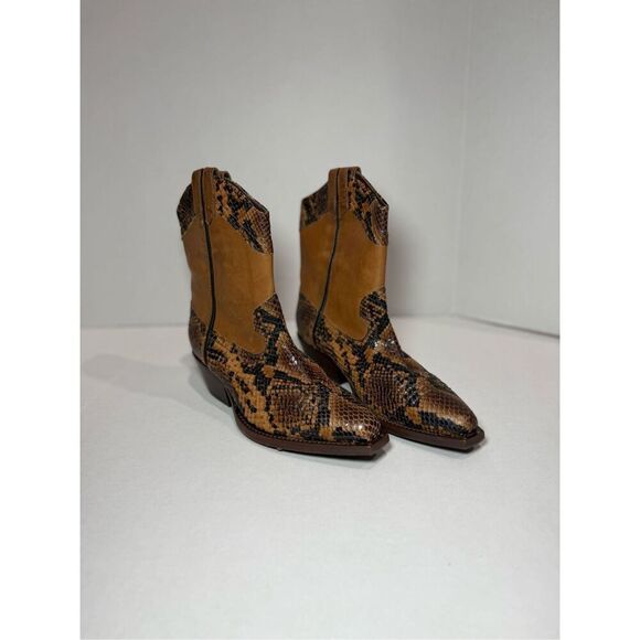 New Vic Matie Brown Snake Skin Short Cowgirl Boots Size 36 EU (US 6) - Picture 8 of 10